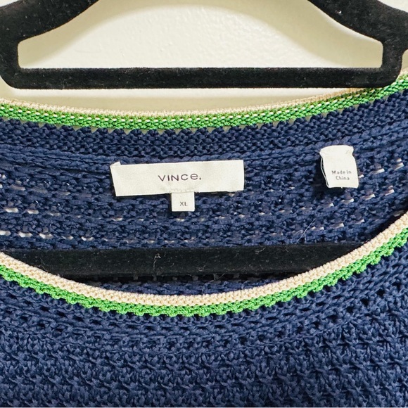 Vince Navy Blue Crew Neck Sweater with Green Trim - Picture 2 of 6